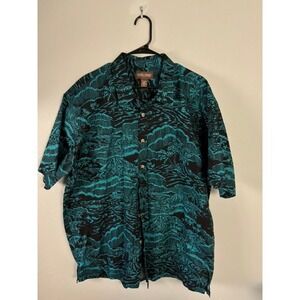 Cooke Street Hawaiian Shirt Mens XXL Black Teal Island Print Aloha